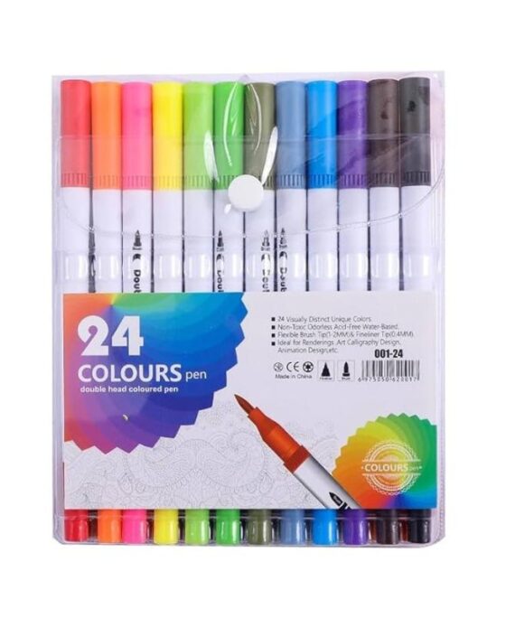 Dual Tip Brush & Fine Liner Pen No. 001-24 (Set of 24)