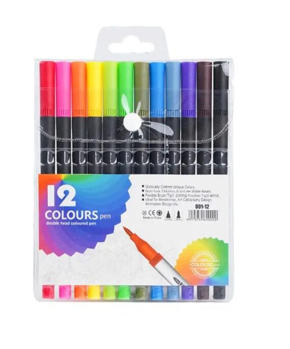 Dual Tip Brush & Fine Liner Pen No. 001-12 (Set of 12)