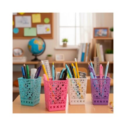 Square Floral Plastic Pen Stand