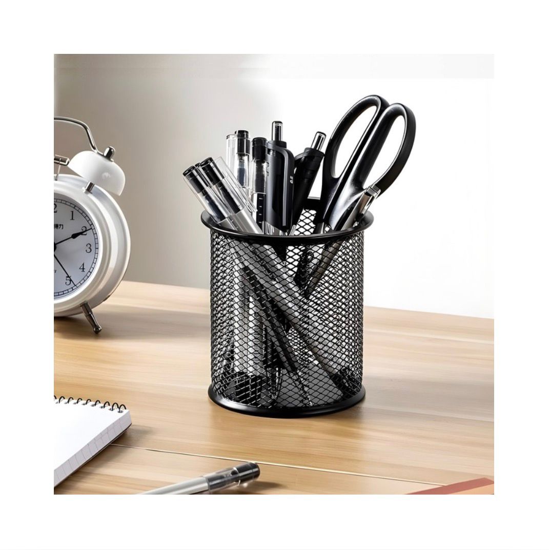 Round Metal Black Pen Stand - Image 1