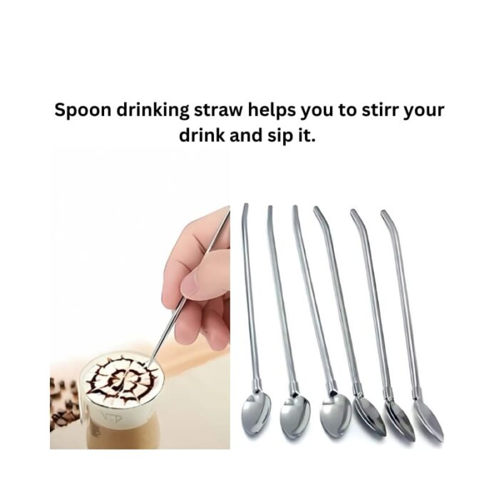 6 Pcs Stainless Steel Spoon Straw No. KK-V-15-5 - Image 2