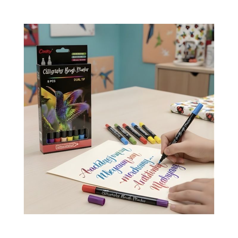 7 Double Tip Calligraphy Pen No. 2025027 ( 8 Pcs ) - Image 1